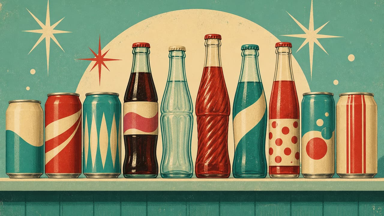 A retro illustration accompanying the story: The Discontinued Sodas That Came Back